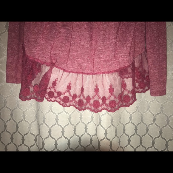 Burgandy long sleeve knit with lace ruffle trim - Picture 3 of 3